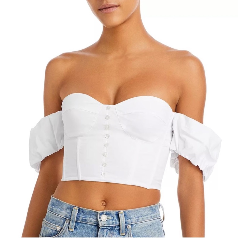 STAUD White Off-Shoulder Crop Top